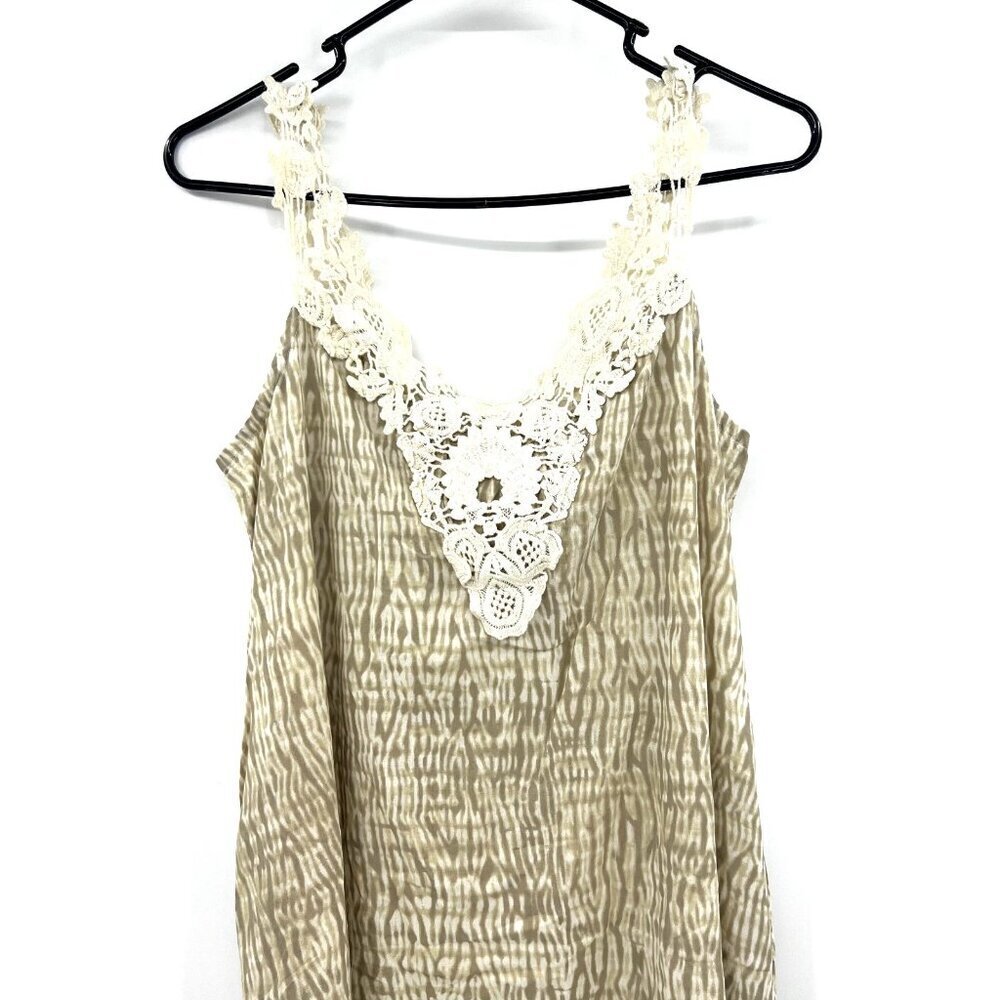 Soft Surroundings Tan Crochet Trim Boho Maxi Dress Swim Cover XS Oversize - Picture 2 of 7
